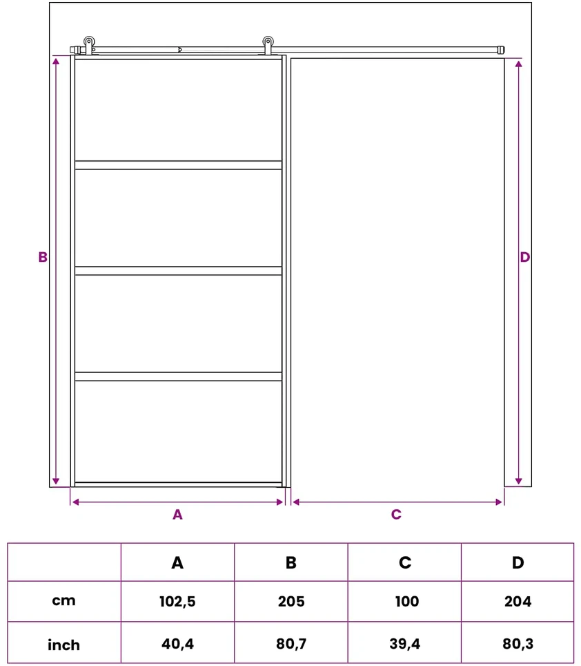 Slankios durys 102.5 x 205 cm Grūdintas stiklas ir aliuminis