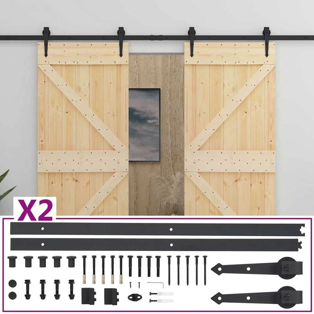 Slankios durys 2 vnt. 90 x 210 cm Pušies medienos masyvas