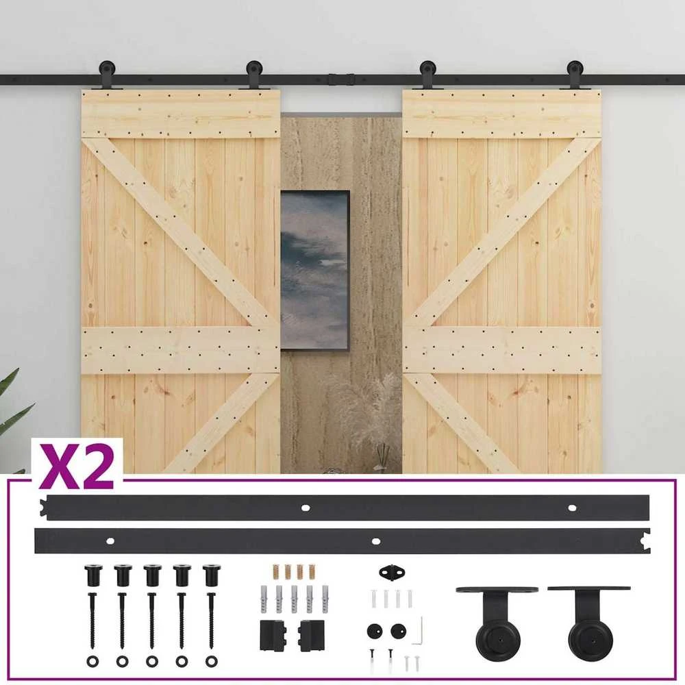 Slankios durys 2 vnt. 80 x 210 cm Pušies medienos masyvas