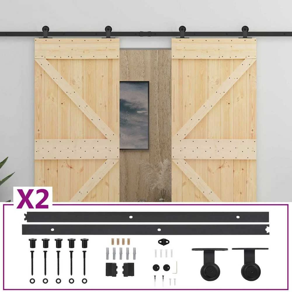 Slankios durys 2 vnt. 80 x 210 cm Pušies medienos masyvas