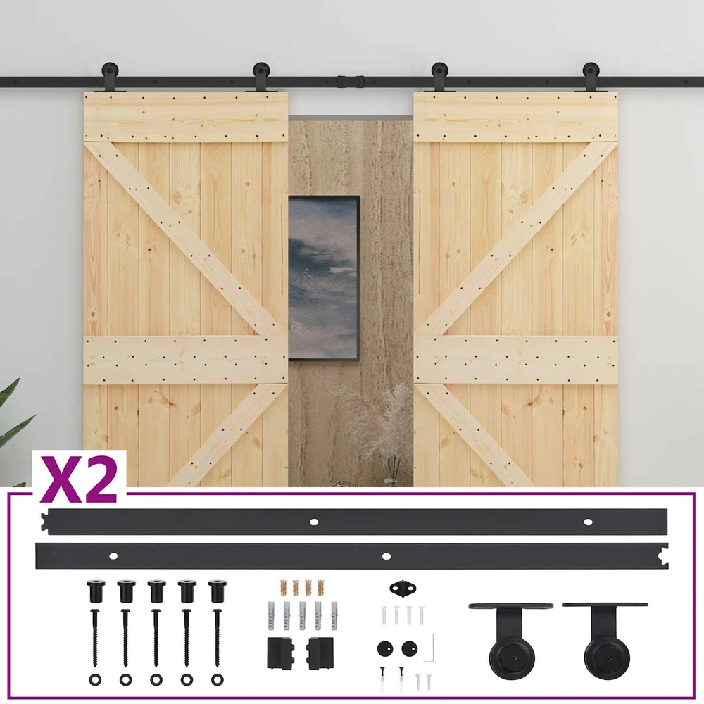 Slankios durys 2 vnt. 100 x 210 cm Pušies medienos masyvas