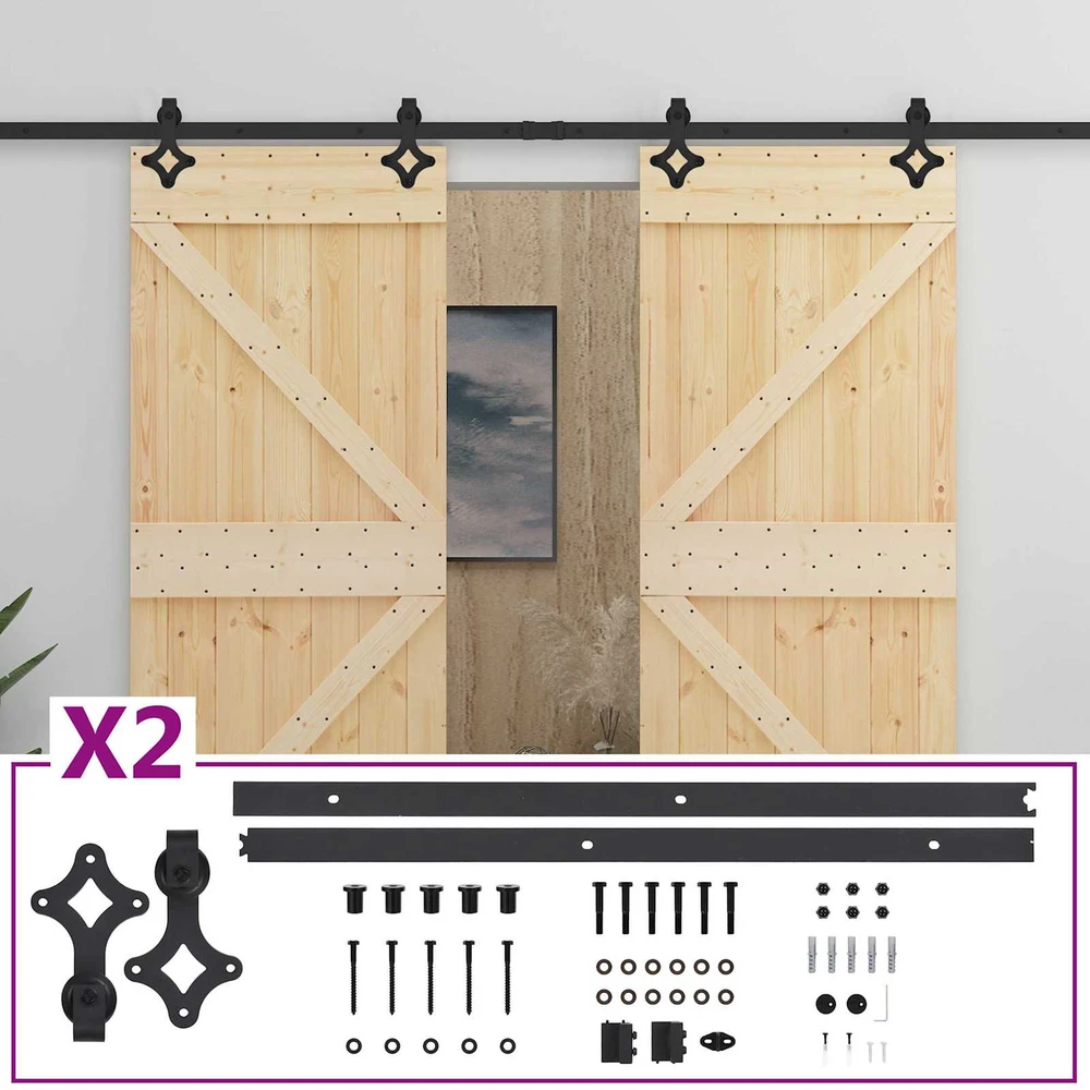 Slankios durys 2 vnt. 90 x 210 cm Pušies medienos masyvas