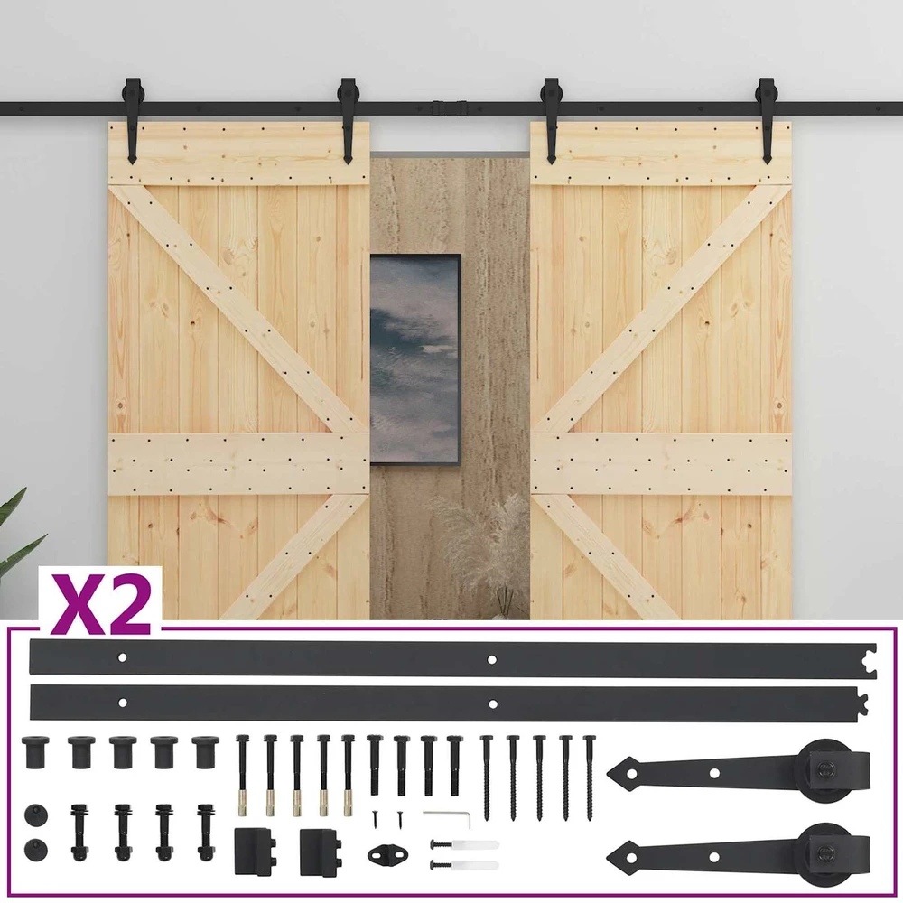 Slankios durys 2 vnt. 90 x 210 cm Pušies medienos masyvas