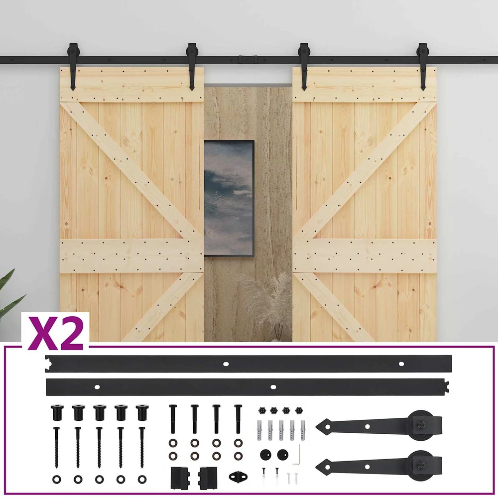 Slankios durys 2 vnt. 90 x 210 cm Pušies medienos masyvas