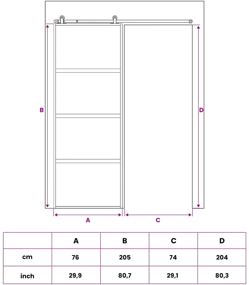 Slankios durys 76 x 205 cm Grūdintas stiklas ir aliuminis