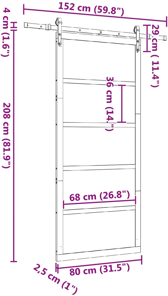 Slankios durys 80 x 208 cm Pušies medienos masyvas Natūrali