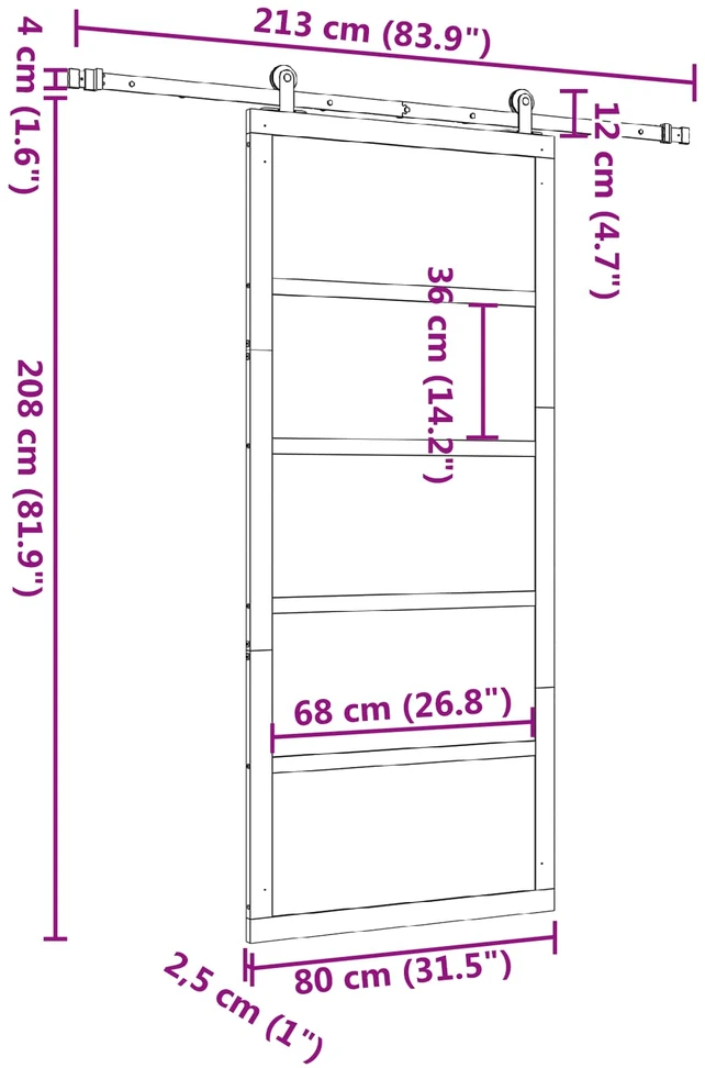 Slankios durys 80 x 208 cm Pušies medienos masyvas Natūrali