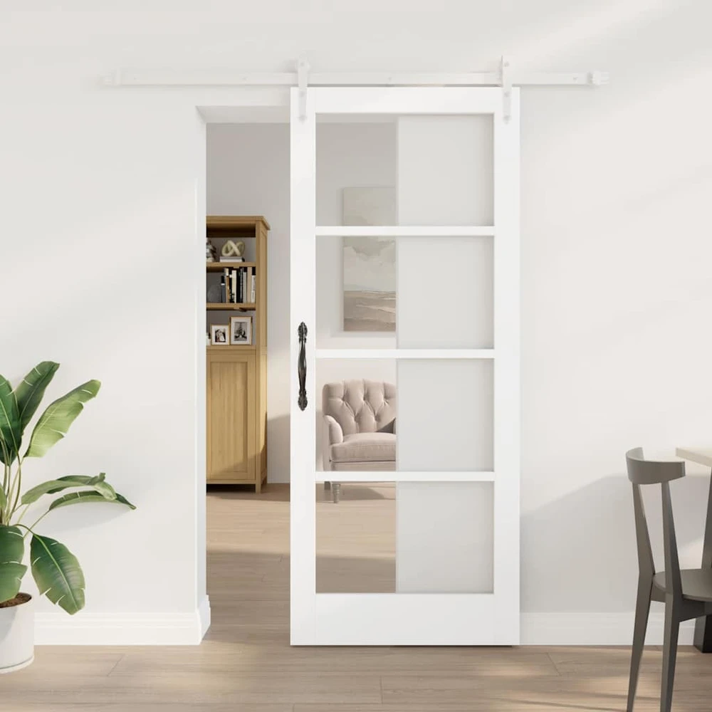 Slankios durys 83 x 202 cm Tvirtos pušies mediena ir stiklas