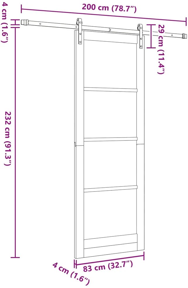 Slankios durys 83 x 232 cm Pušies medienos masyvas