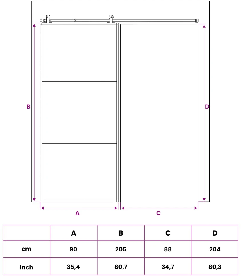 Slankios durys 90 x 205 cm Grūdintas stiklas ir aliuminis