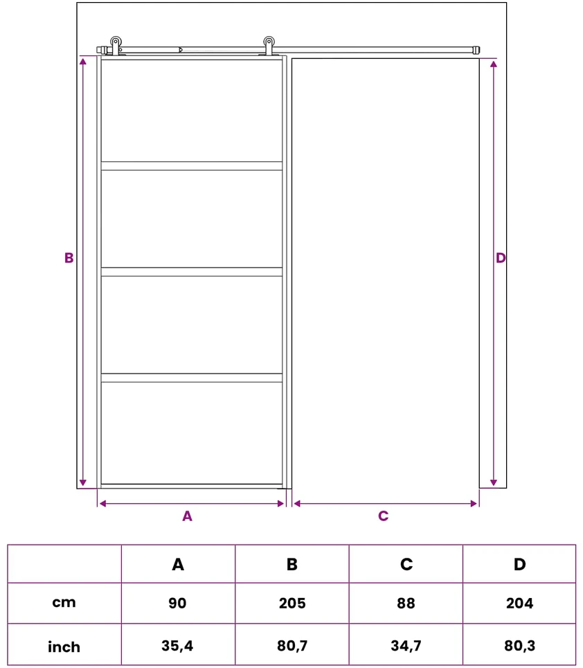 Slankios durys 90 x 205 cm Grūdintas stiklas ir aliuminis