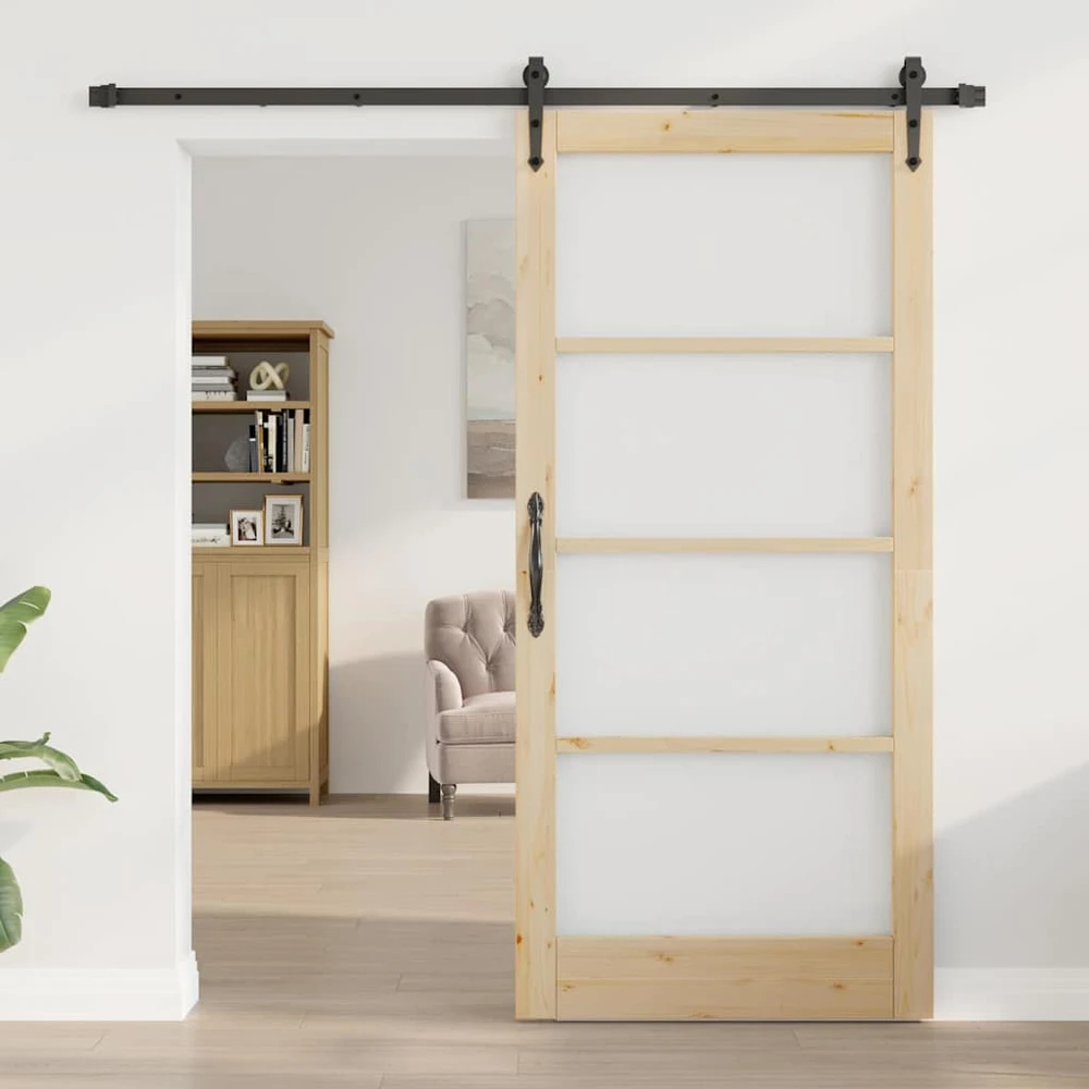 Slankios durys 93 x 202 cm Tvirtos pušies mediena ir stiklas