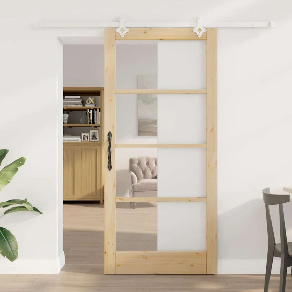 Slankios durys 93 x 202 cm Tvirtos pušies mediena ir stiklas