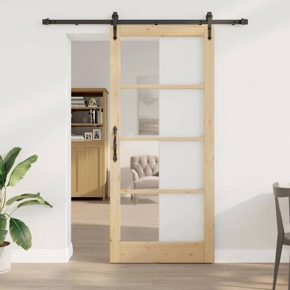 Slankios durys 93 x 211 cm Tvirtos pušies mediena ir stiklas