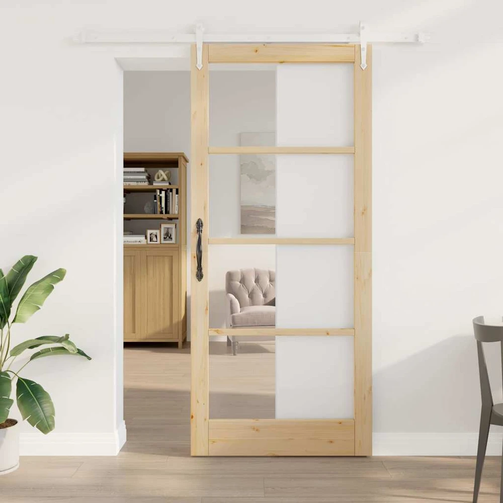 Slankios durys 93 x 211 cm Tvirtos pušies mediena ir stiklas