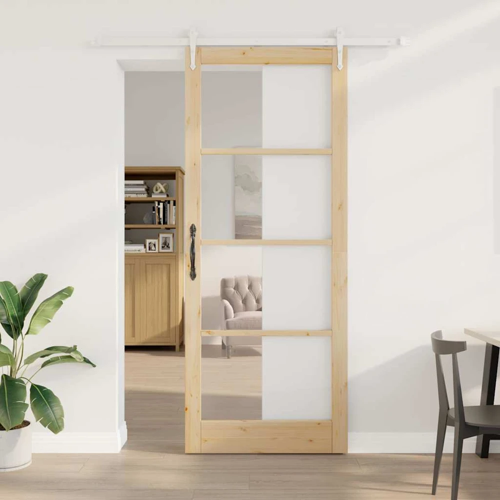 Slankios durys 93 x 232 cm Tvirtos pušies mediena ir stiklas