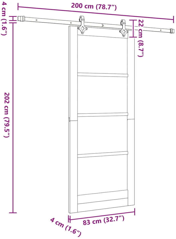 Slankios durys Balta 83 x 202 cm Pušies medienos masyvas