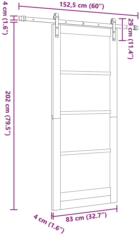 Slankios durys Balta 83 x 202 cm Pušies medienos masyvas