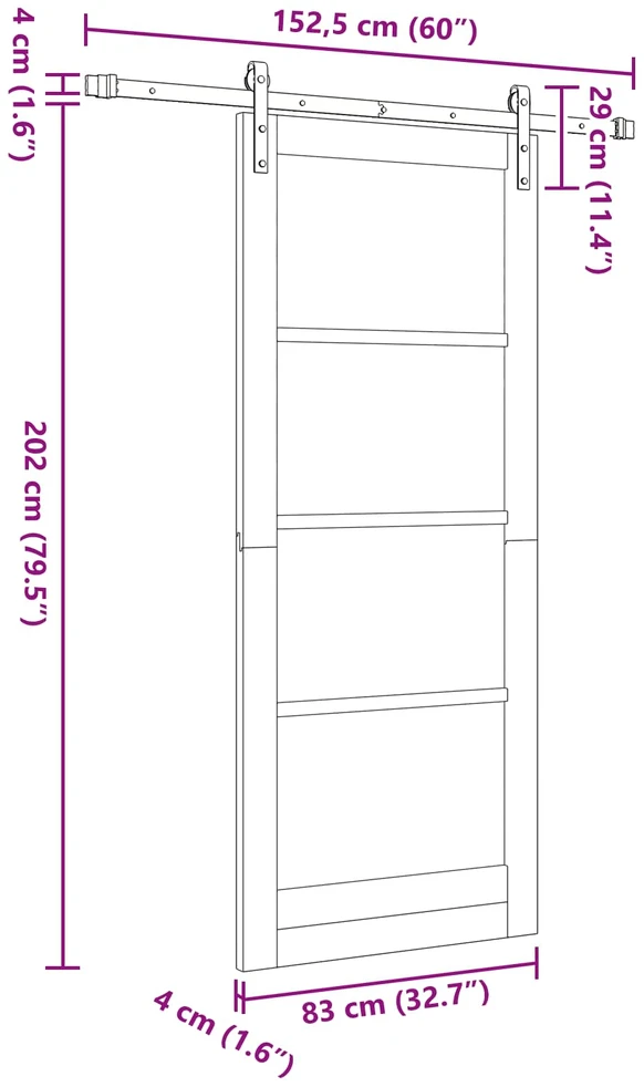 Slankios durys Balta 83 x 202 cm Pušies medienos masyvas
