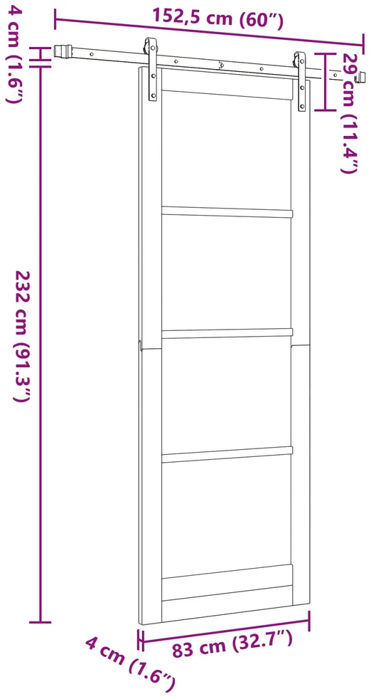 Slankios durys Balta 83 x 232 cm Pušies medienos masyvas