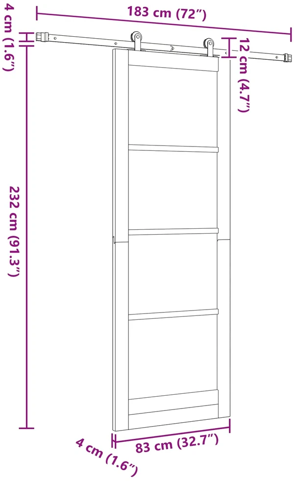 Slankios durys Balta 83 x 232 cm Pušies medienos masyvas
