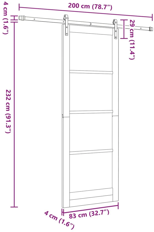 Slankios durys 83 x 232 cm Pušies medienos masyvas