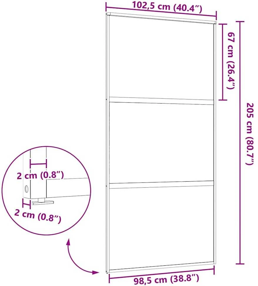 Stiklinės durys 102,5 x 2 x 205 cm Aliuminis Juoda