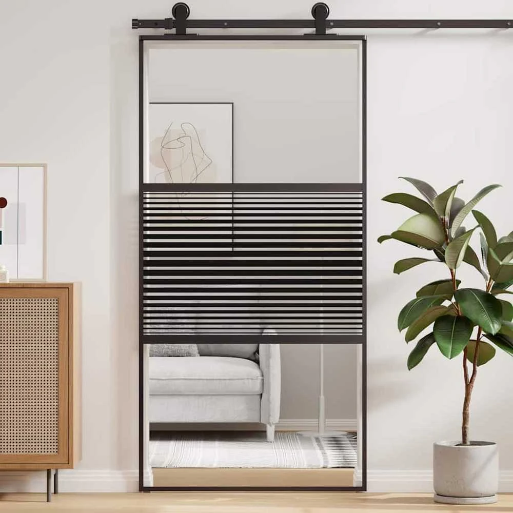 Stiklinės durys 102,5 x 2 x 205 cm Aliuminis Juoda