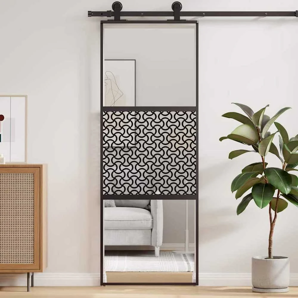 Stiklinės durys 76 x 2 x 205 cm Aliuminis Juoda