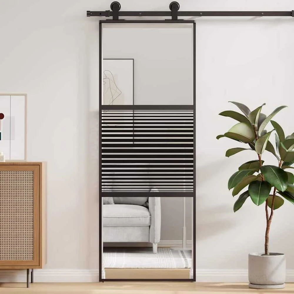 Stiklinės durys 76 x 2 x 205 cm Aliuminis Juoda