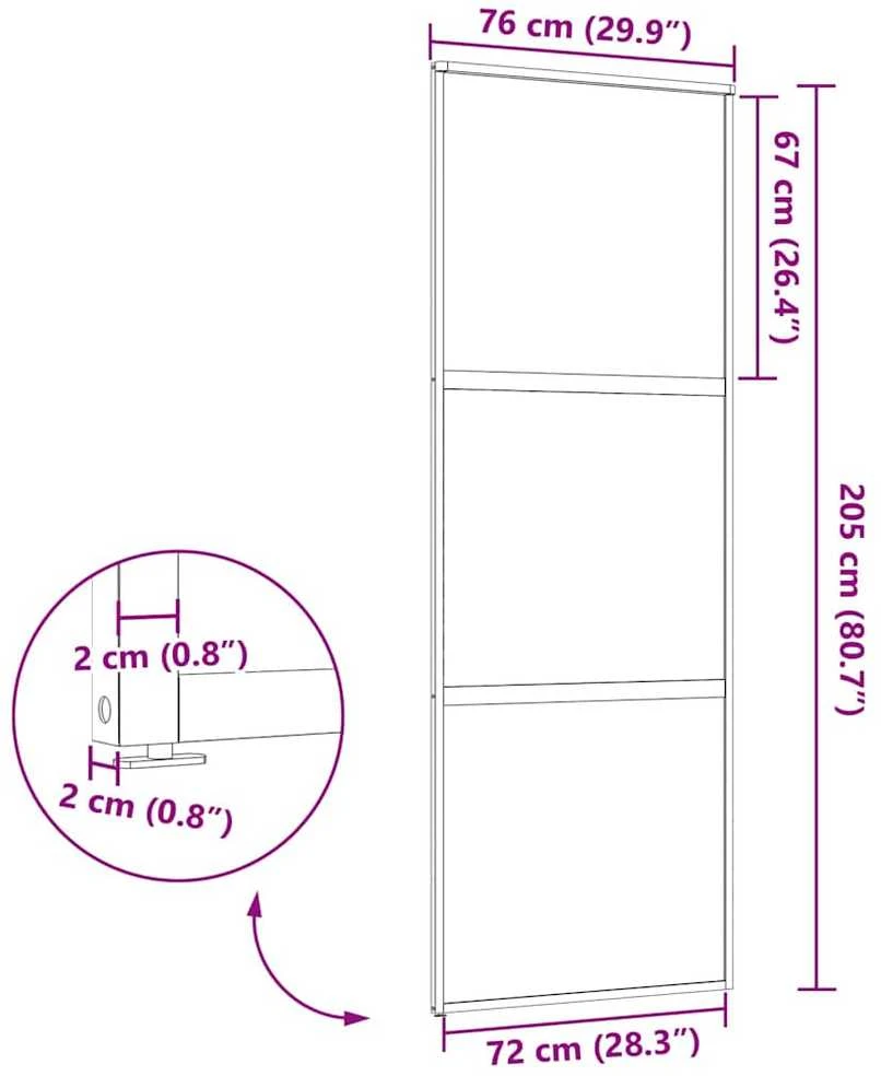 Stiklinės durys 76 x 2 x 205 cm Aliuminis Juoda