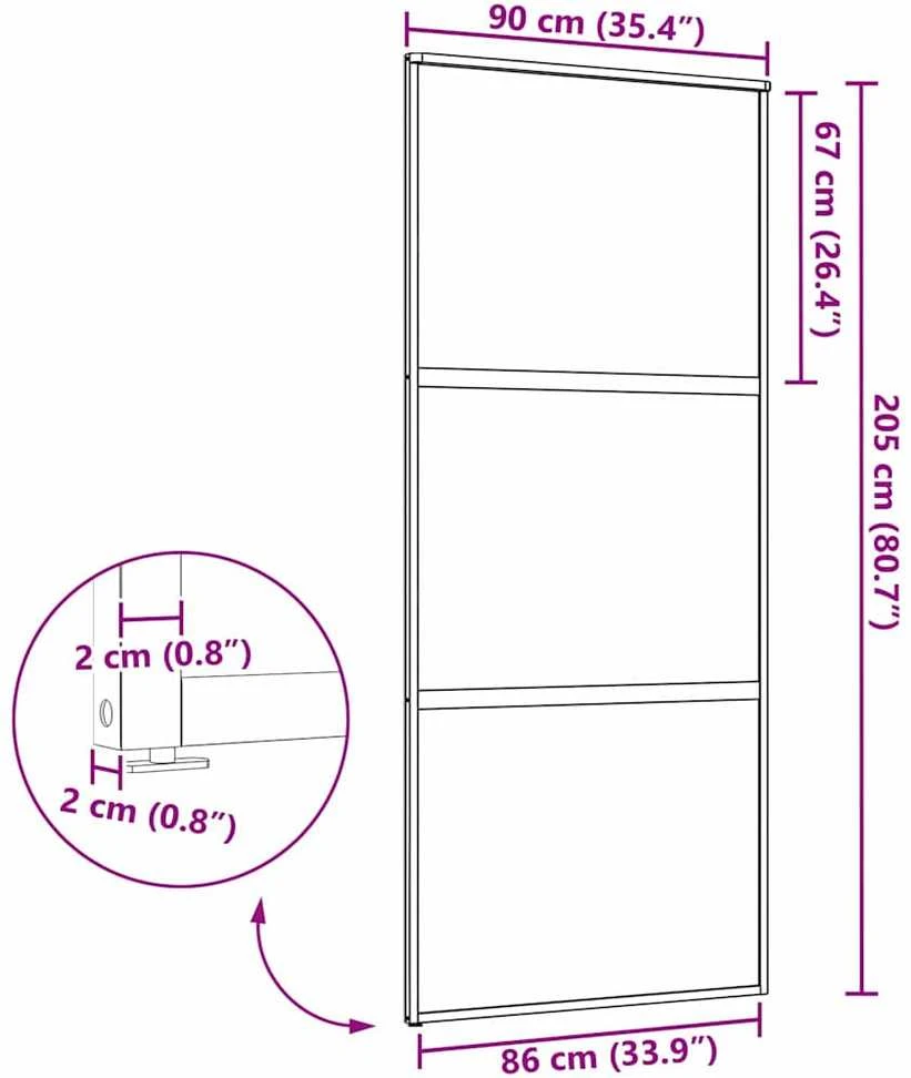 Stiklinės durys 90 x 2 x 205 cm Aliuminis Juoda