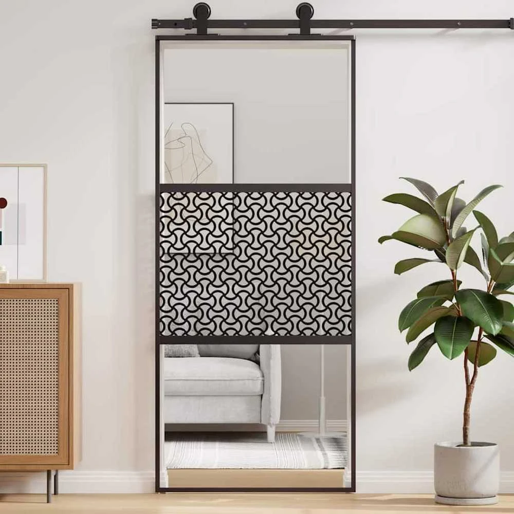 Stiklinės durys 90 x 2 x 205 cm Aliuminis Juoda