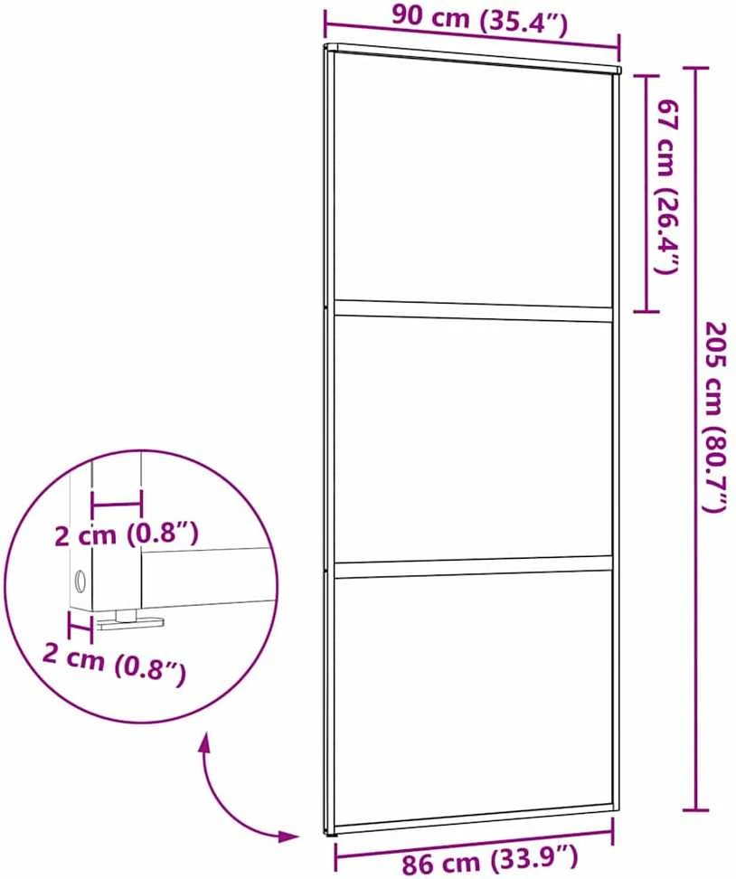 Stiklinės durys 90 x 2 x 205 cm Aliuminis Juoda