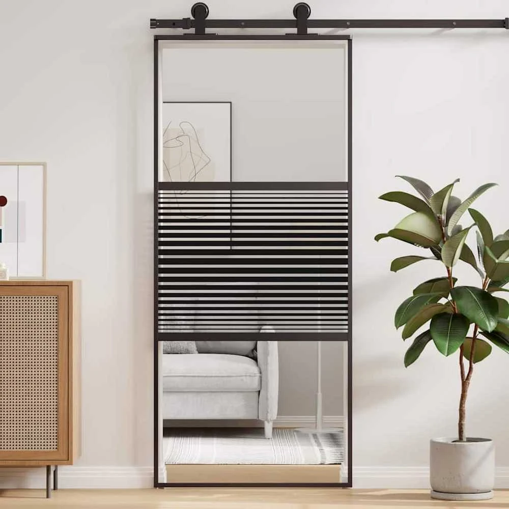Stiklinės durys 90 x 2 x 205 cm Aliuminis Juoda