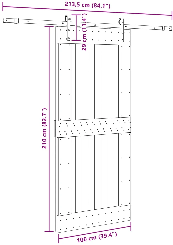 Slankios durys NARVIK 100 x 210 cm (213,5 cm) Natūrali ir juoda