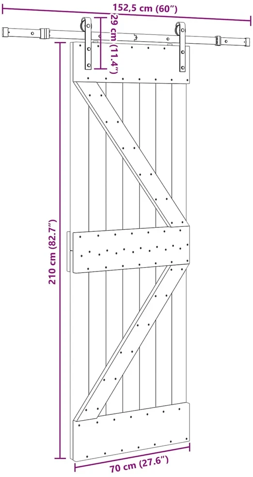 Slankios durys NARVIK 70 x 210 cm (152,5 cm) Natūrali ir juoda