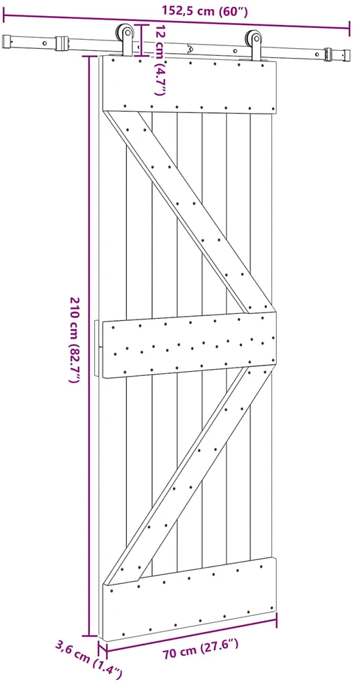 Slankios durys NARVIK 70 x 210 cm (152,5 cm) Natūrali ir juoda