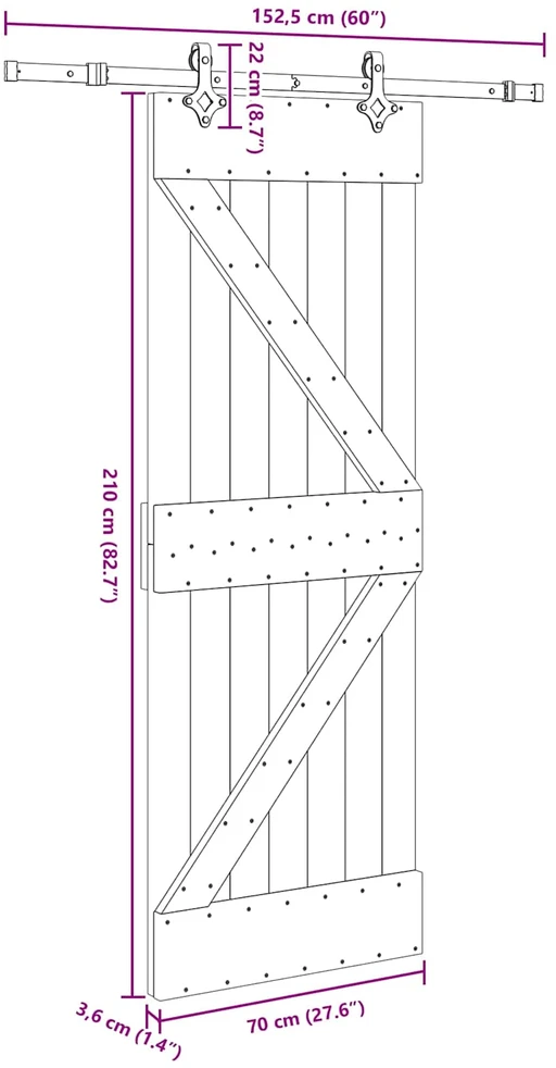 Slankios durys NARVIK 70 x 210 cm (152,5 cm) Natūrali ir juoda