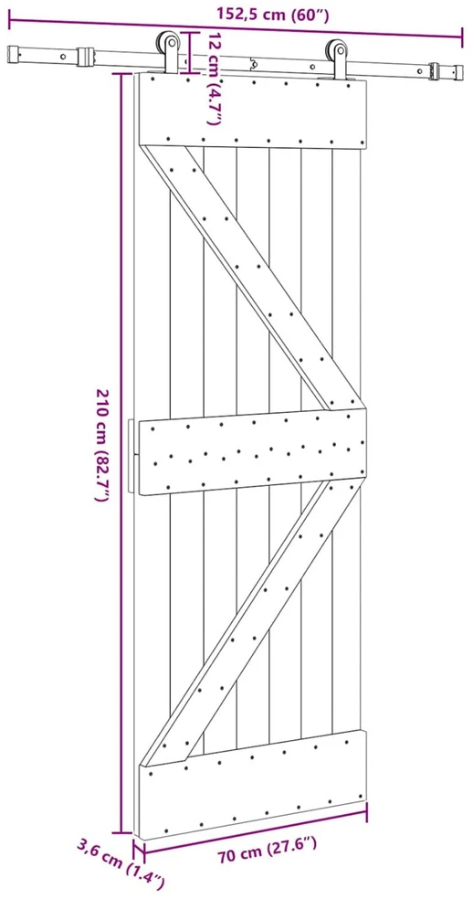 Slankios durys NARVIK 70 x 210 cm (152,5 cm) Natūrali ir juoda