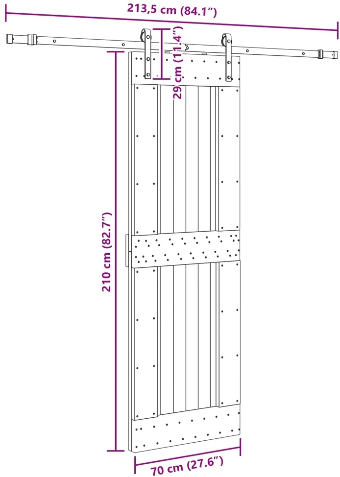 Slankios durys NARVIK 70 x 210 cm (213,5 cm) Natūrali ir juoda
