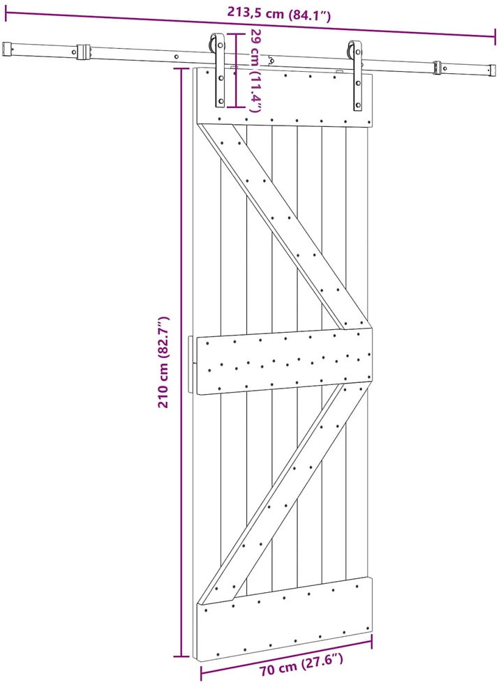 Slankios durys NARVIK 70 x 210 cm (213,5 cm) Natūrali ir juoda
