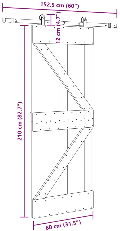 Slankios durys NARVIK 80 x 210 cm (152,5 cm) Natūrali ir juoda