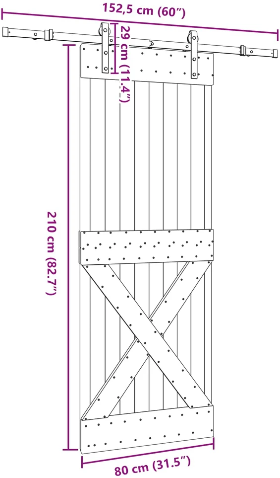 Slankios durys NARVIK 80 x 210 cm (152,5 cm) Natūrali ir juoda