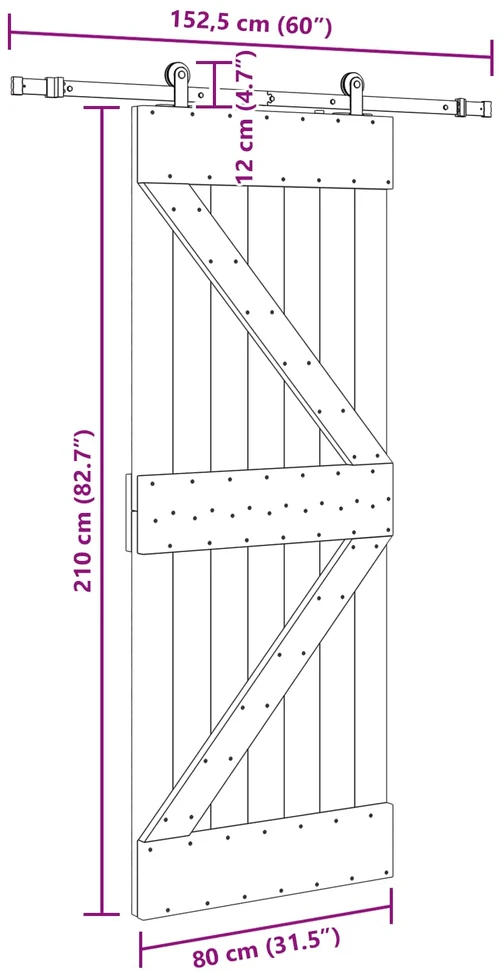 Slankios durys NARVIK 80 x 210 cm (152,5 cm) Natūrali ir juoda