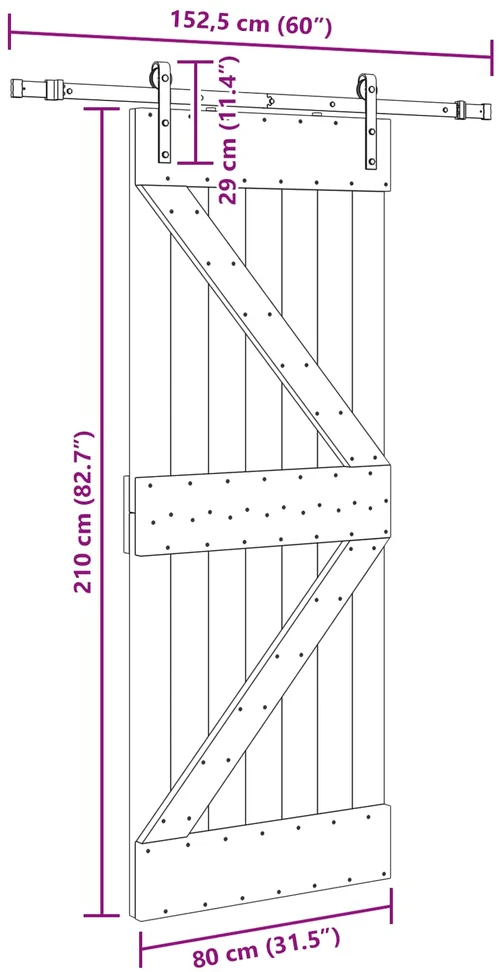 Slankios durys NARVIK 80 x 210 cm (152,5 cm) Natūrali ir juoda