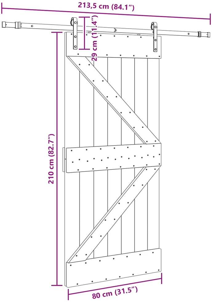 Slankios durys NARVIK 80 x 210 cm (213,5 cm) Natūrali ir juoda