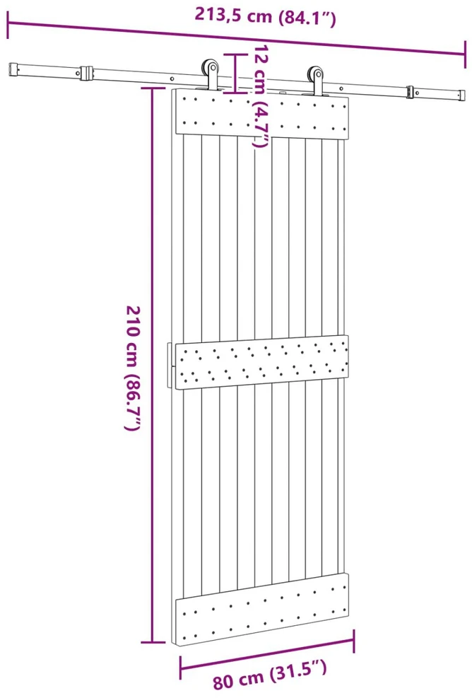 Slankios durys NARVIK 80 x 210 cm (213,5 cm) Natūrali ir juoda