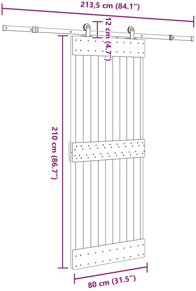 Slankios durys NARVIK 80 x 210 cm (213,5 cm) Natūrali ir juoda