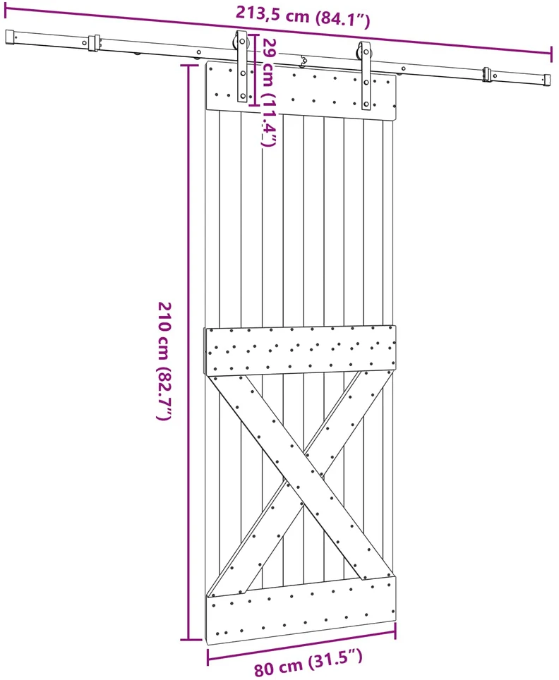 Slankios durys NARVIK 80 x 210 cm (213,5 cm) Natūrali ir juoda